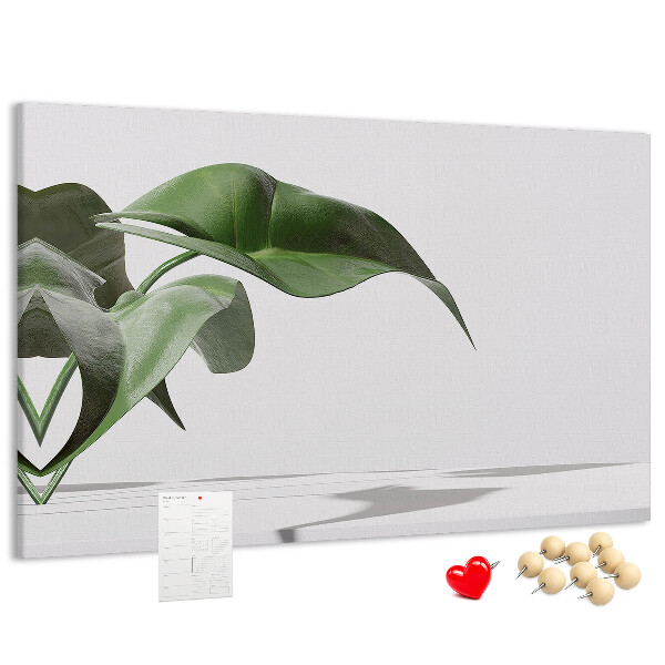Tablero de corcho decorativo hojas delicadas sobre fondo minimalista