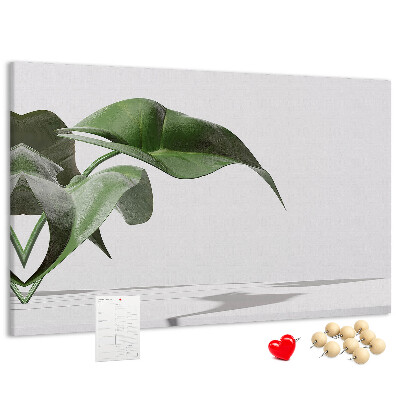 Tablero de corcho decorativo hojas delicadas sobre fondo minimalista