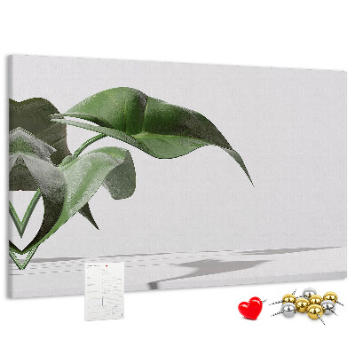 Tablero de corcho decorativo hojas delicadas sobre fondo minimalista