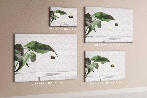 Tablero de corcho decorativo hojas delicadas sobre fondo minimalista
