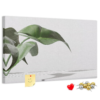 Tablero de corcho decorativo hojas delicadas sobre fondo minimalista