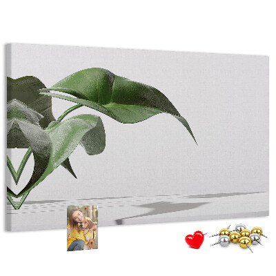 Tablero de corcho decorativo hojas delicadas sobre fondo minimalista