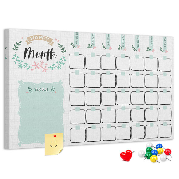 Tablero de anuncios calendario mensual con espacio para notas