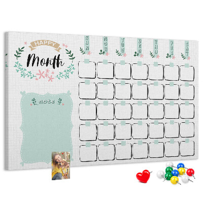 Tablero de anuncios calendario mensual con espacio para notas