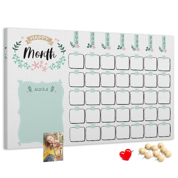 Tablero de anuncios calendario mensual con espacio para notas