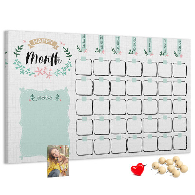 Tablero de anuncios calendario mensual con espacio para notas