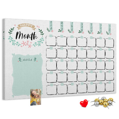 Tablero de anuncios calendario mensual con espacio para notas