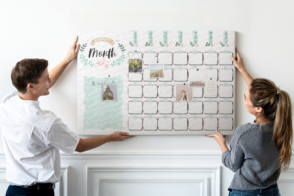 Tablero de anuncios calendario mensual con espacio para notas