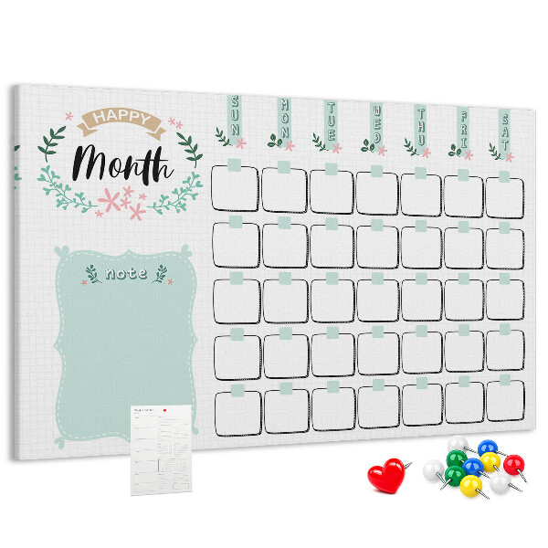 Tablero de anuncios calendario mensual con espacio para notas