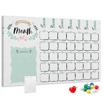 Tablero de anuncios calendario mensual con espacio para notas