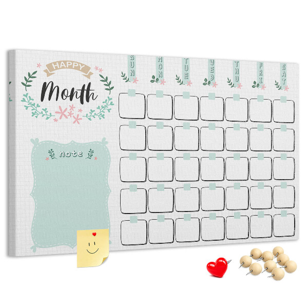 Tablero de anuncios calendario mensual con espacio para notas