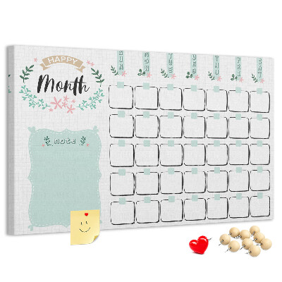 Tablero de anuncios calendario mensual con espacio para notas