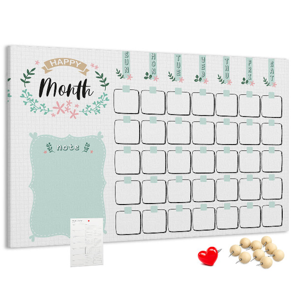 Tablero de anuncios calendario mensual con espacio para notas