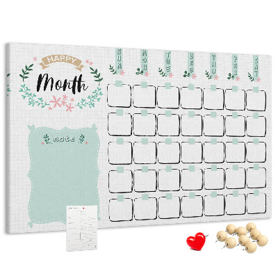 Tablero de anuncios calendario mensual con espacio para notas
