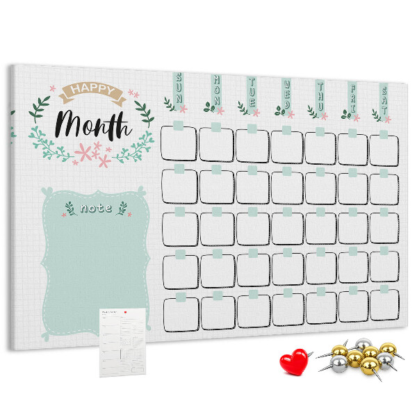 Tablero de anuncios calendario mensual con espacio para notas