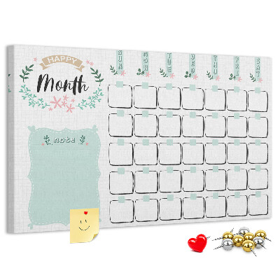 Tablero de anuncios calendario mensual con espacio para notas