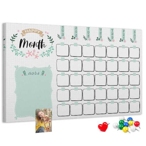 Tablero de anuncios calendario mensual con espacio para notas