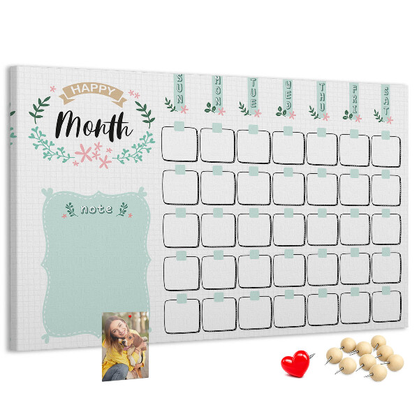 Tablero de anuncios calendario mensual con espacio para notas