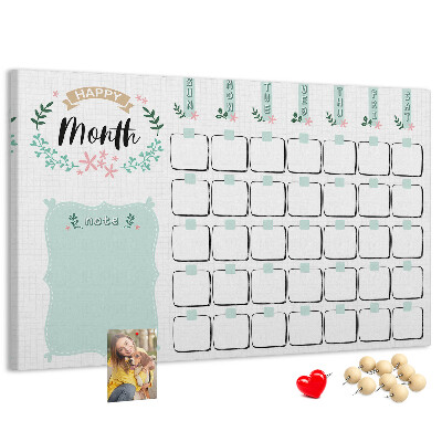 Tablero de anuncios calendario mensual con espacio para notas