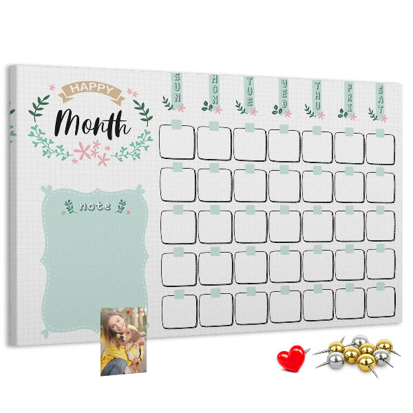 Tablero de anuncios calendario mensual con espacio para notas