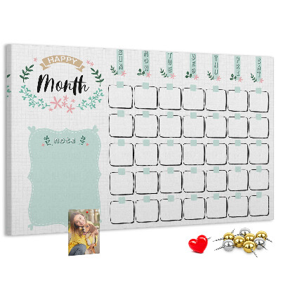 Tablero de anuncios calendario mensual con espacio para notas