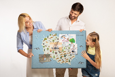 Tablero de corcho decorativo mapa colorido de la fauna polaca
