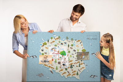 Tablero de corcho decorativo mapa colorido de la fauna polaca