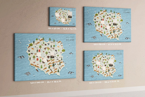 Tablero de corcho decorativo mapa colorido de la fauna polaca