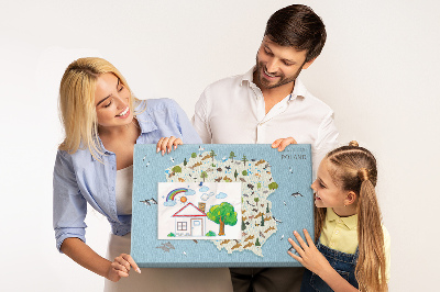 Tablero de corcho decorativo mapa colorido de la fauna polaca