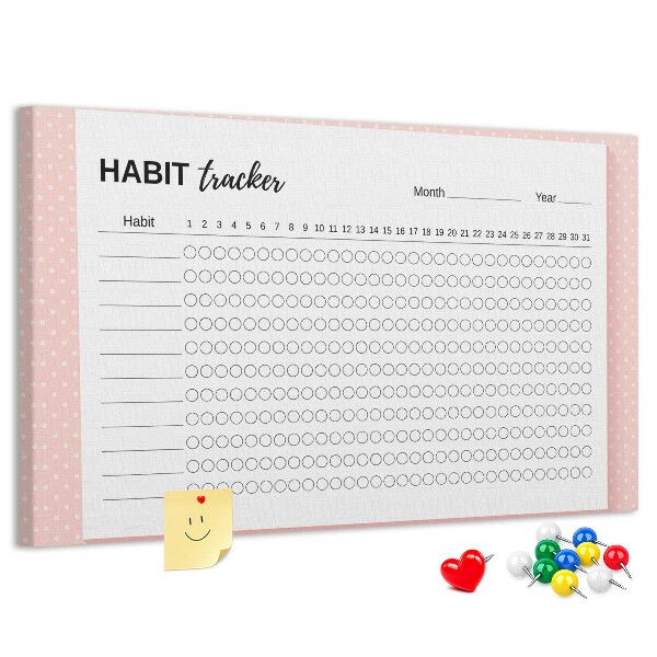 Pizarra de corcho para seguimiento de hábitos con fondos de colores