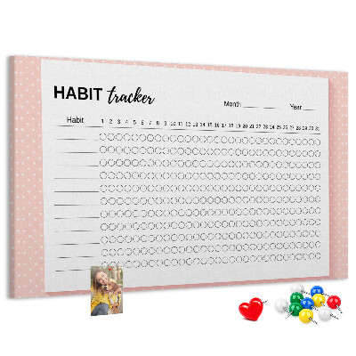 Pizarra de corcho para seguimiento de hábitos con fondos de colores