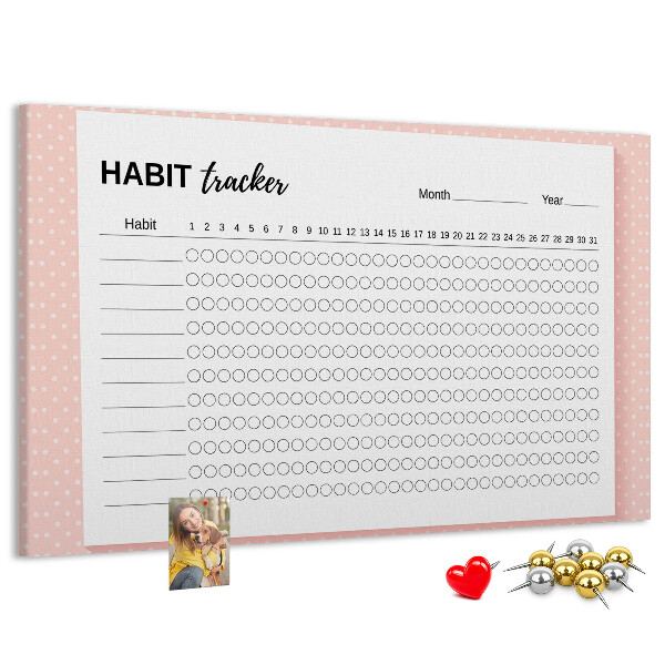 Pizarra de corcho para seguimiento de hábitos con fondos de colores