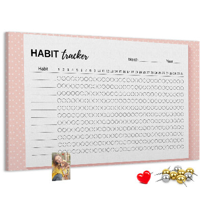 Pizarra de corcho para seguimiento de hábitos con fondos de colores