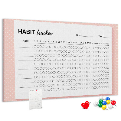 Pizarra de corcho para seguimiento de hábitos con fondos de colores