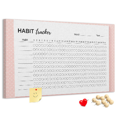 Pizarra de corcho para seguimiento de hábitos con fondos de colores