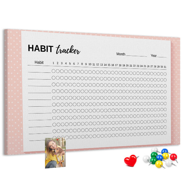 Pizarra de corcho para seguimiento de hábitos con fondos de colores