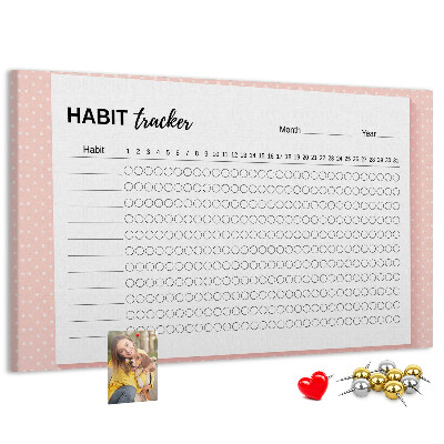 Pizarra de corcho para seguimiento de hábitos con fondos de colores