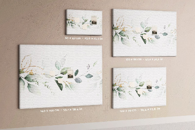 Pizarra de corcho con diseño de hojas delicadas y detalles dorados
