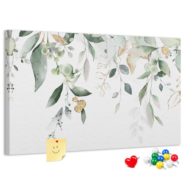 Tablero de corcho decorado hojas delicadas en tonos verdes