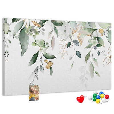 Tablero de corcho decorado hojas delicadas en tonos verdes