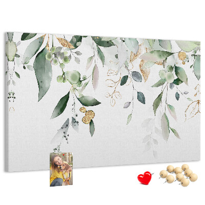 Tablero de corcho decorado hojas delicadas en tonos verdes
