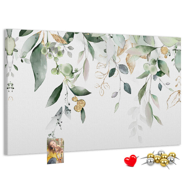Tablero de corcho decorado hojas delicadas en tonos verdes