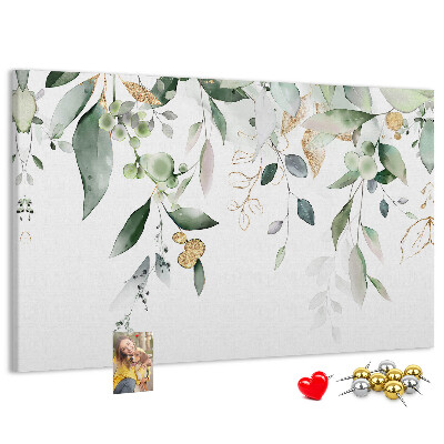 Tablero de corcho decorado hojas delicadas en tonos verdes