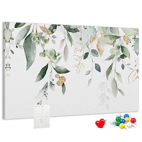 Tablero de corcho decorado hojas delicadas en tonos verdes