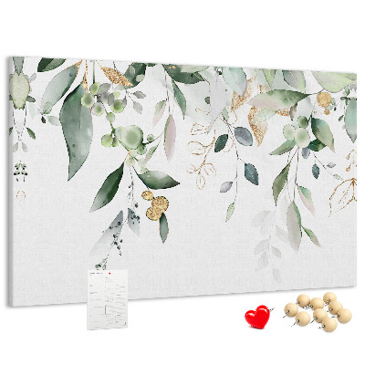 Tablero de corcho decorado hojas delicadas en tonos verdes