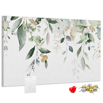 Tablero de corcho decorado hojas delicadas en tonos verdes