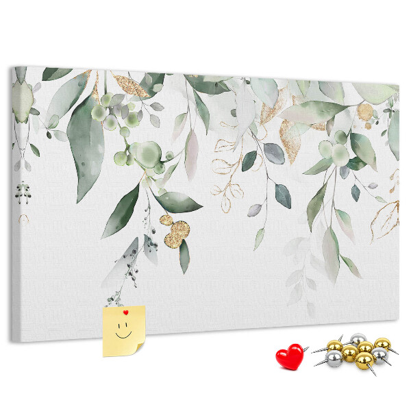 Tablero de corcho decorado hojas delicadas en tonos verdes