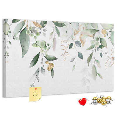 Tablero de corcho decorado hojas delicadas en tonos verdes