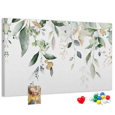 Tablero de corcho decorado hojas delicadas en tonos verdes