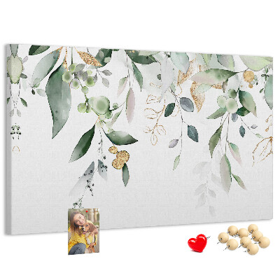 Tablero de corcho decorado hojas delicadas en tonos verdes